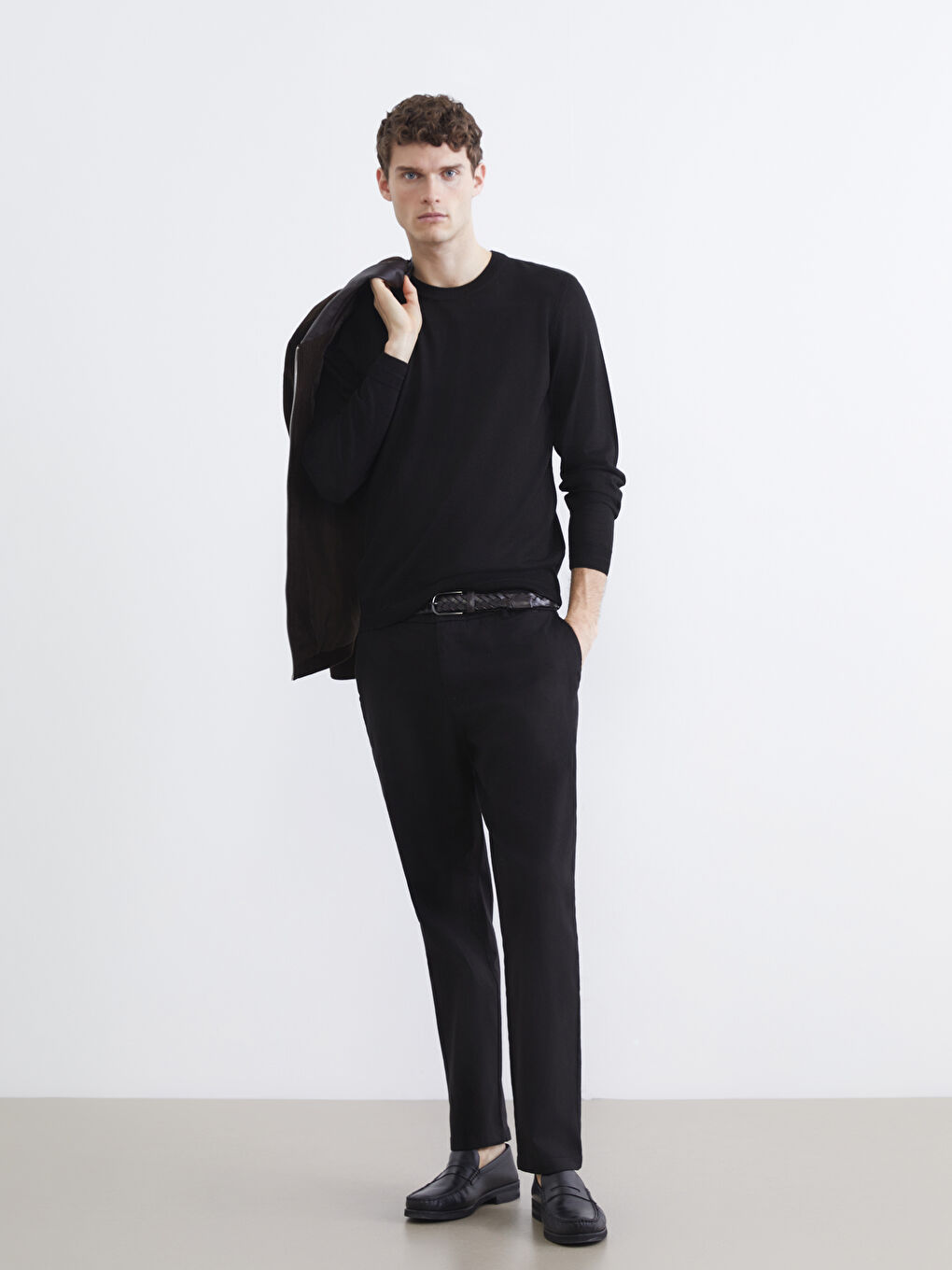 Siyah Bisiklet Yaka Erkek Triko Kazak-1