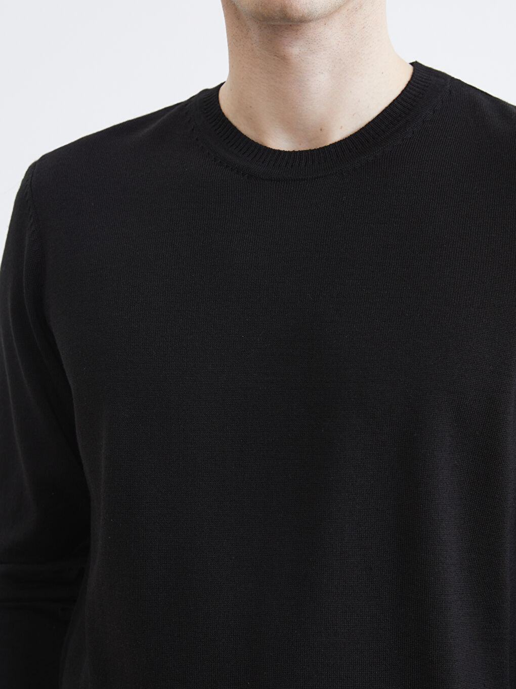 Siyah Bisiklet Yaka Erkek Triko Kazak-2