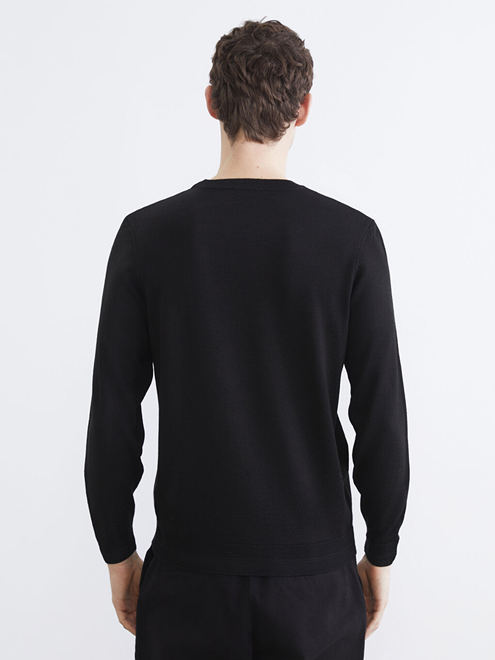 Siyah Bisiklet Yaka Erkek Triko Kazak-3