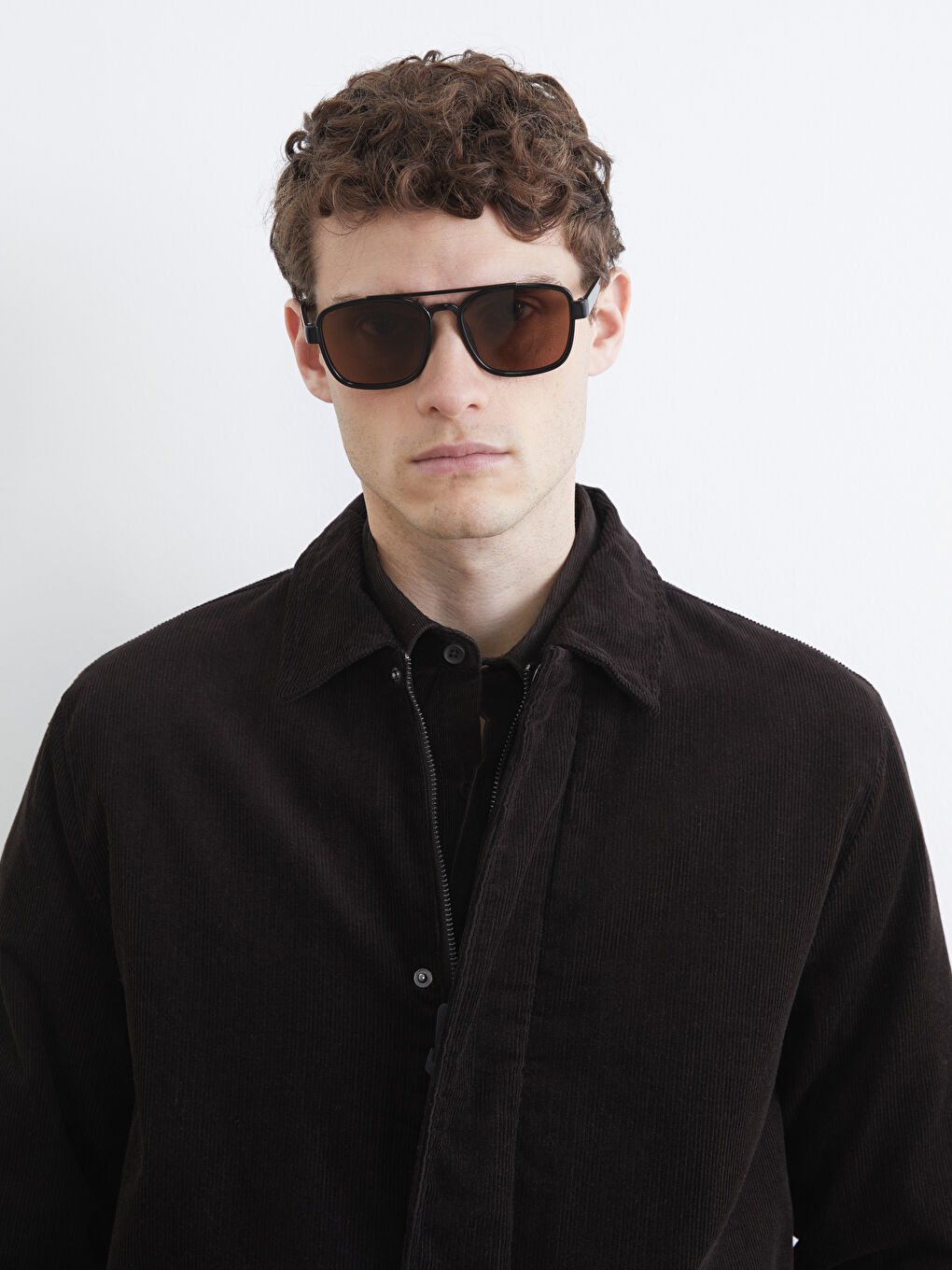 Kahverengi Standart Kalıp Gömlek Yaka Kadife Erkek Mont-2