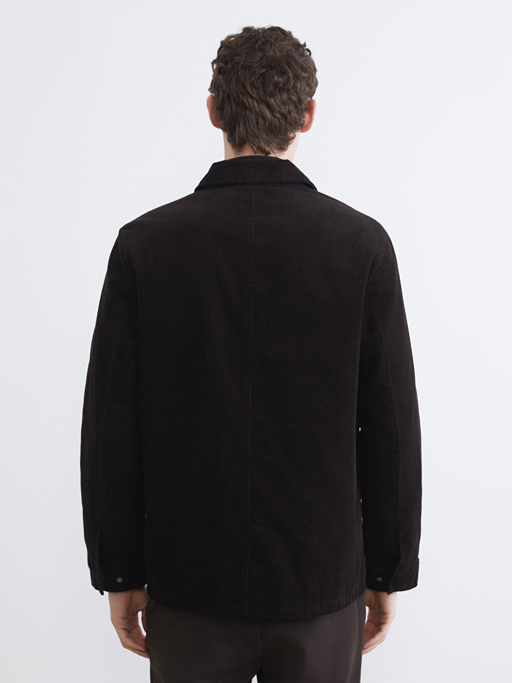 Kahverengi Standart Kalıp Gömlek Yaka Kadife Erkek Mont-4