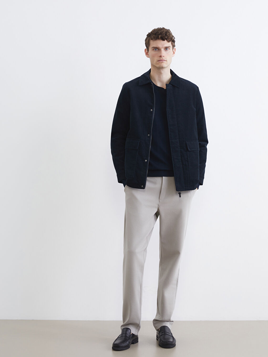 Petrol Standart Kalıp Gömlek Yaka Kadife Erkek Mont-1