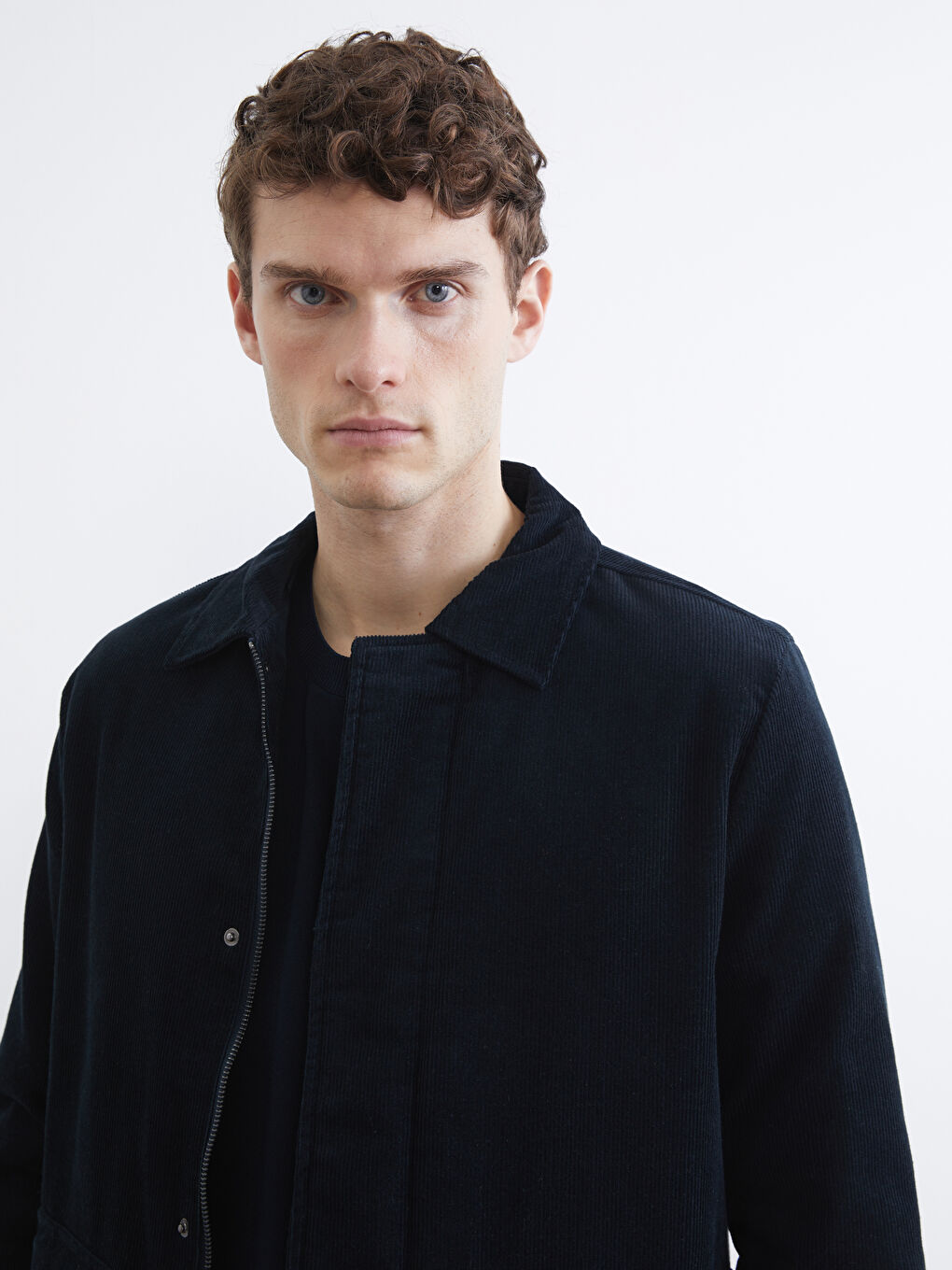 Petrol Standart Kalıp Gömlek Yaka Kadife Erkek Mont-2