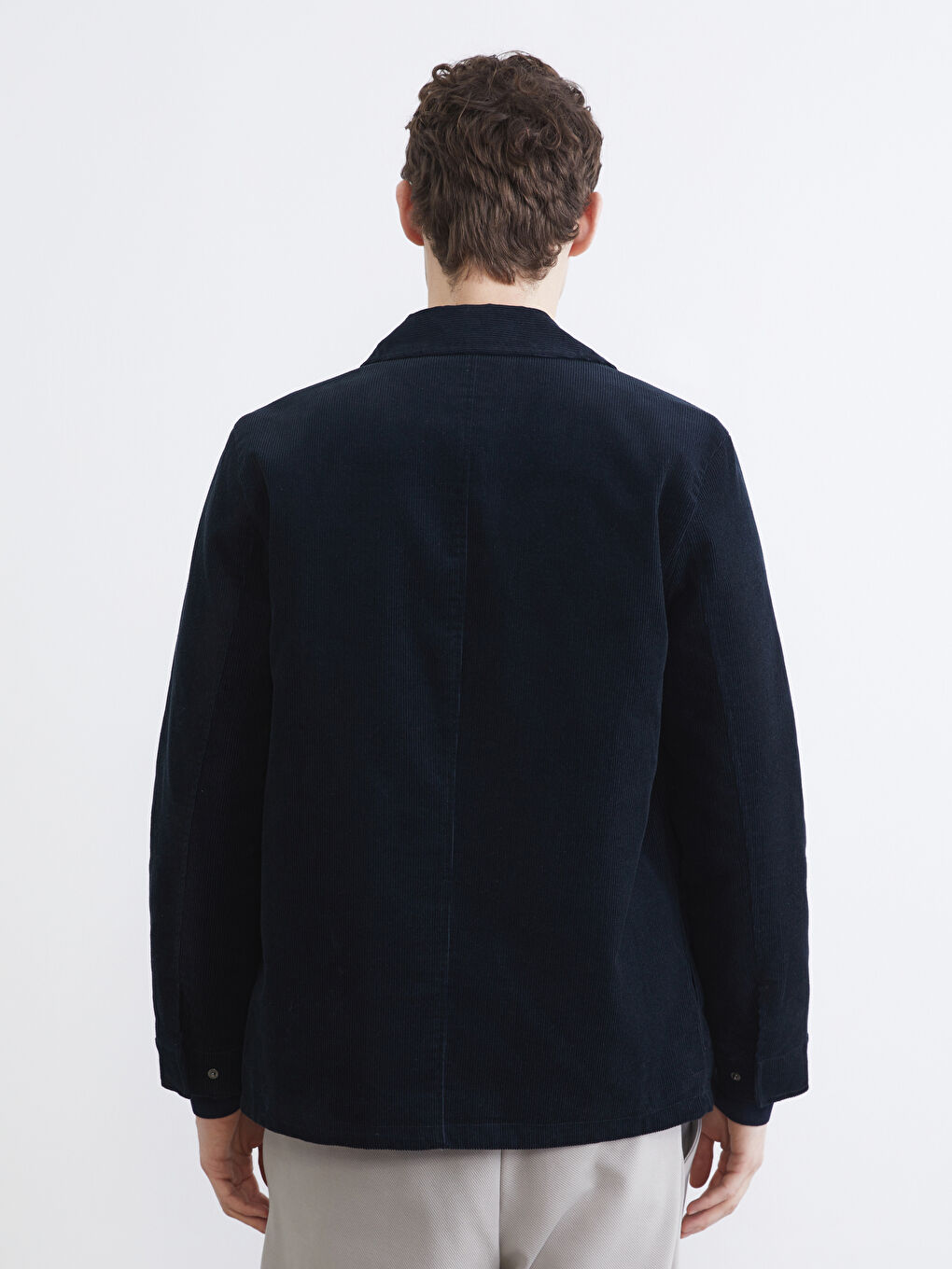 Petrol Standart Kalıp Gömlek Yaka Kadife Erkek Mont-4