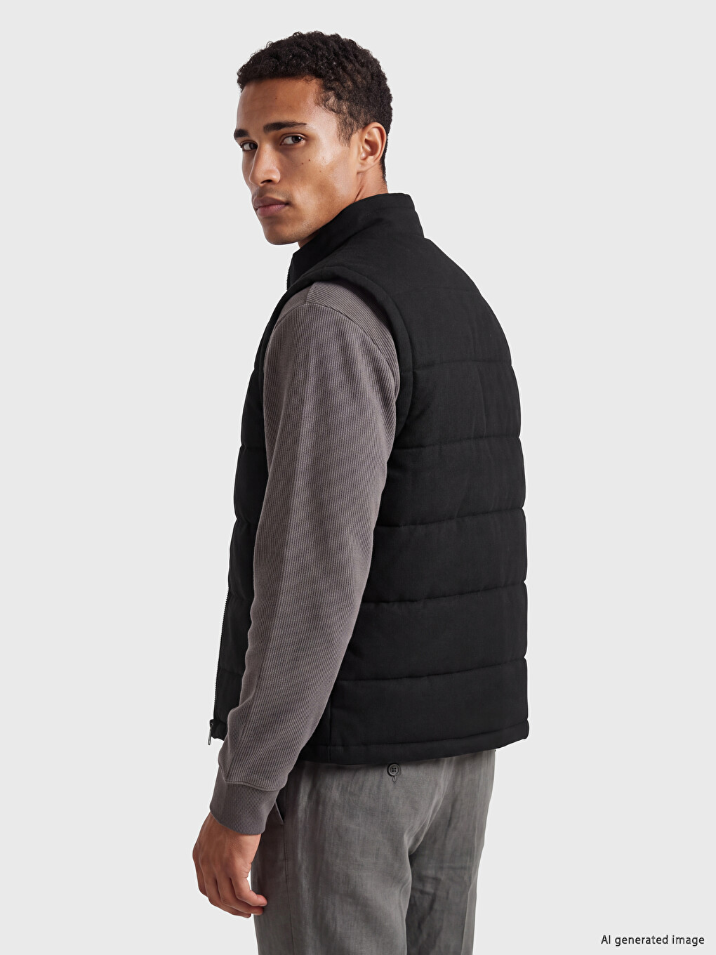 Vestă Matlasată Pentru Bărbați Slim Fit Cu Guler Înalt-2