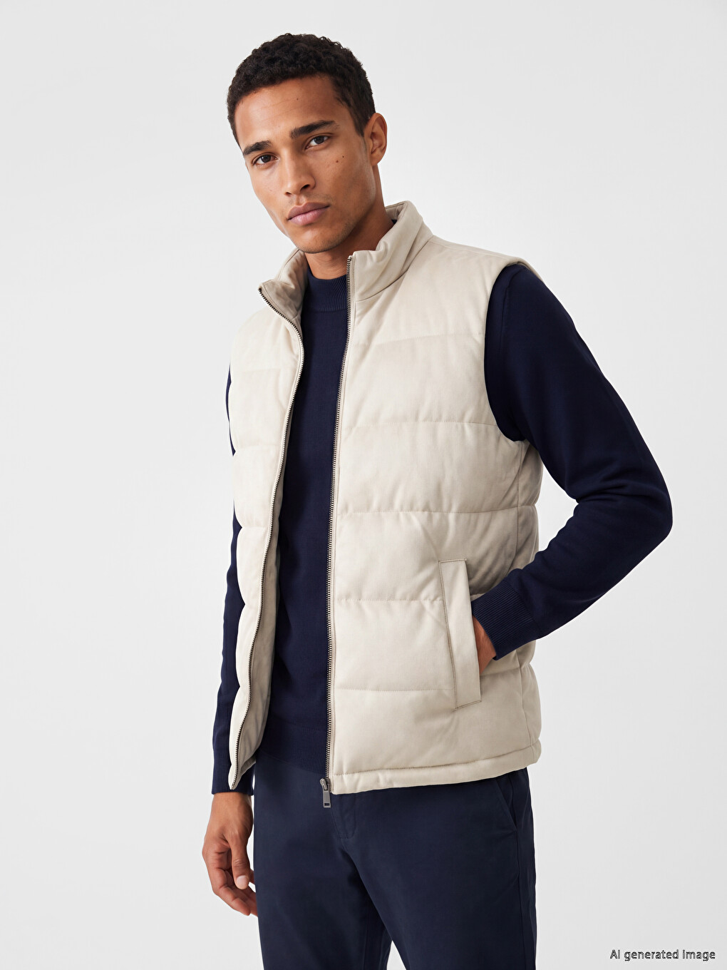 Man Beige Puffer Gilet