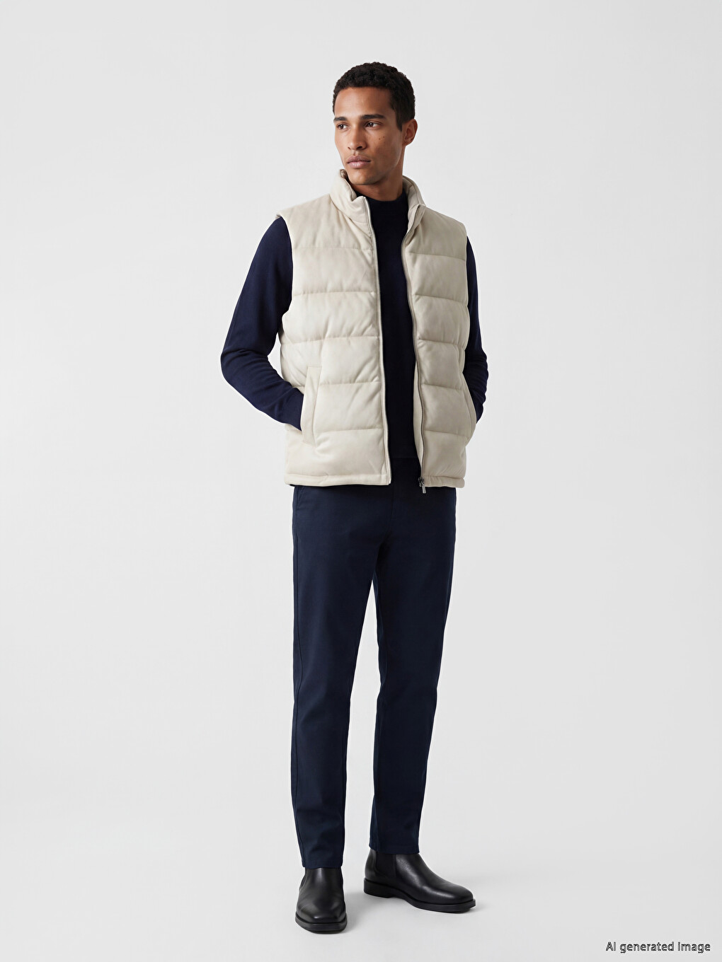 Man Beige Puffer Gilet-1