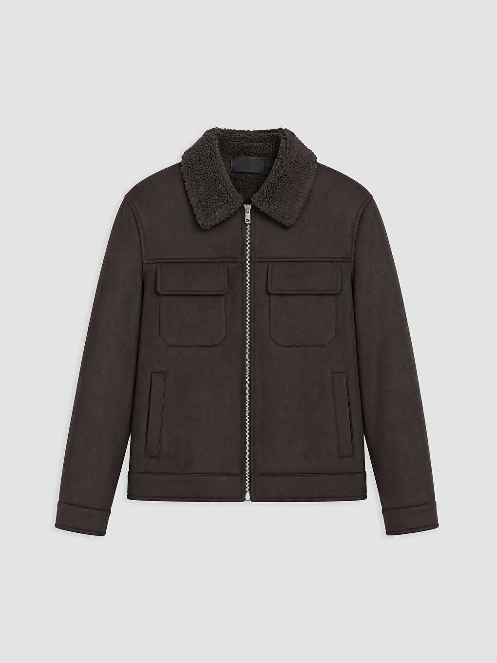 Regular Fit Fur Collar Men's Suede Coat