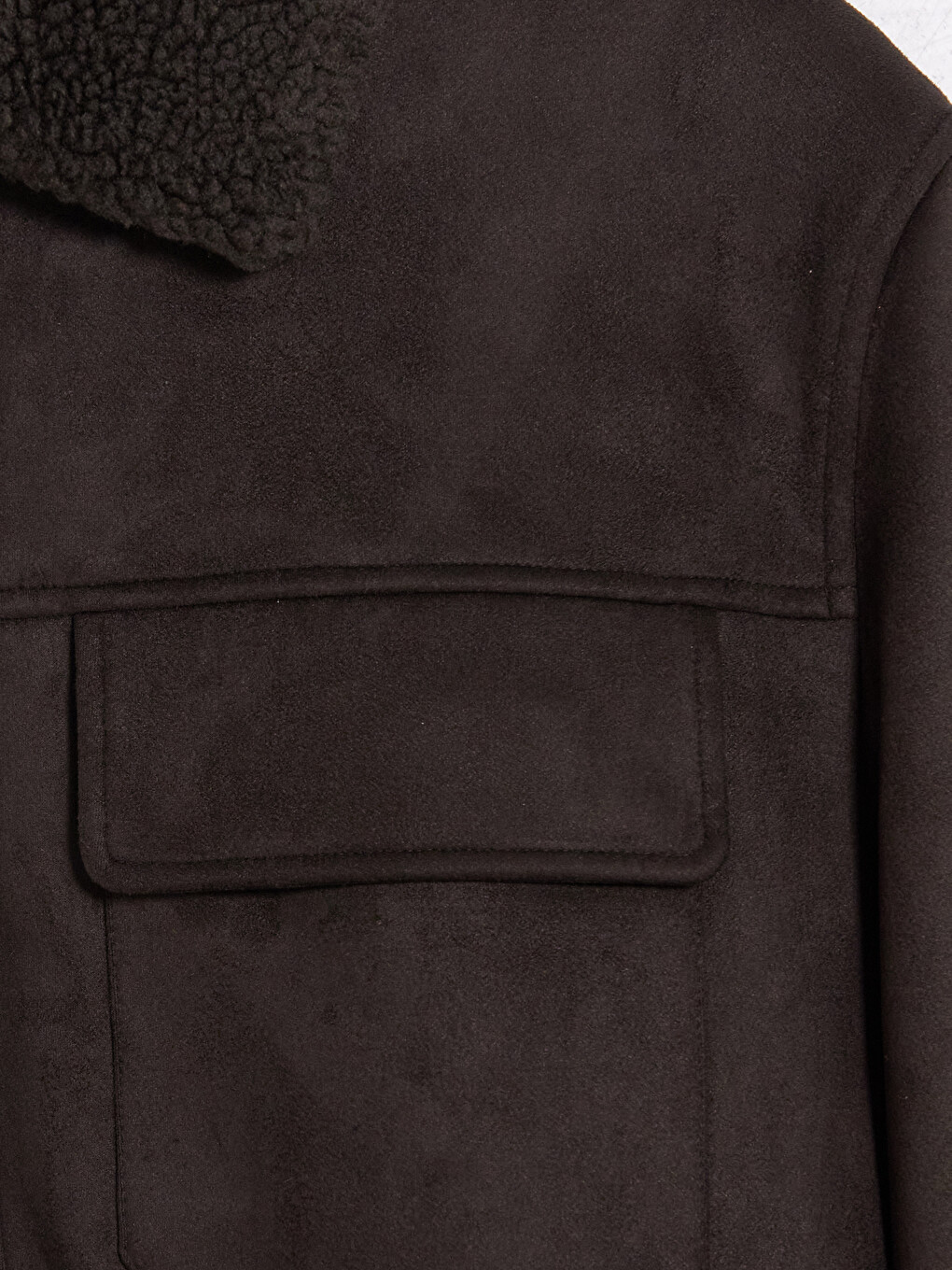 Regular Fit Fur Collar Men's Suede Coat-2