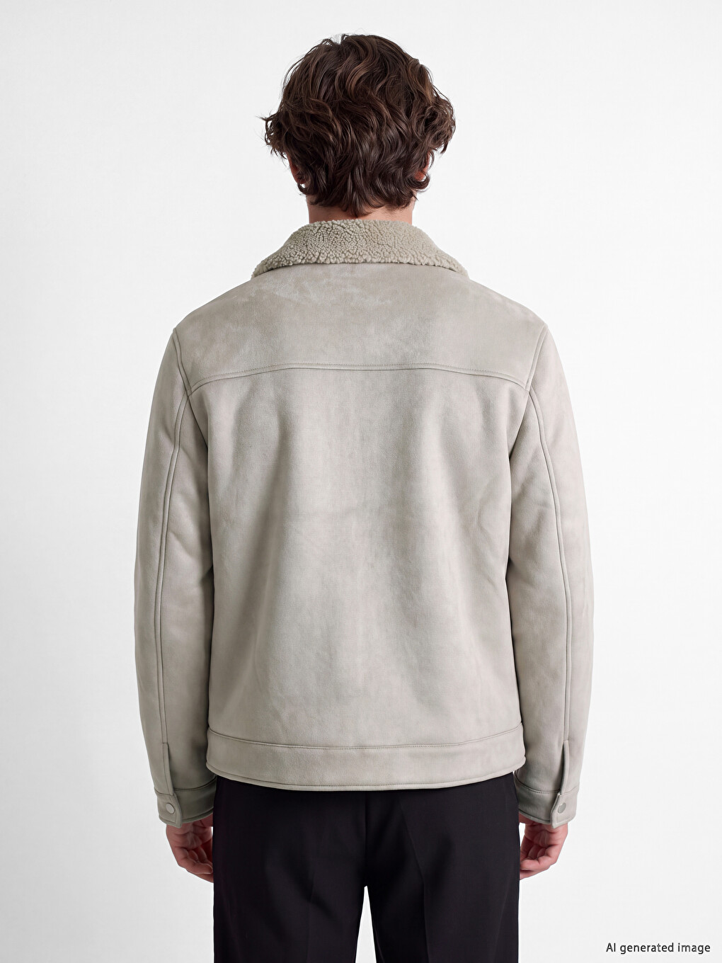 Gri Regular Fit Kürk Yaka Erkek Süet Mont-4