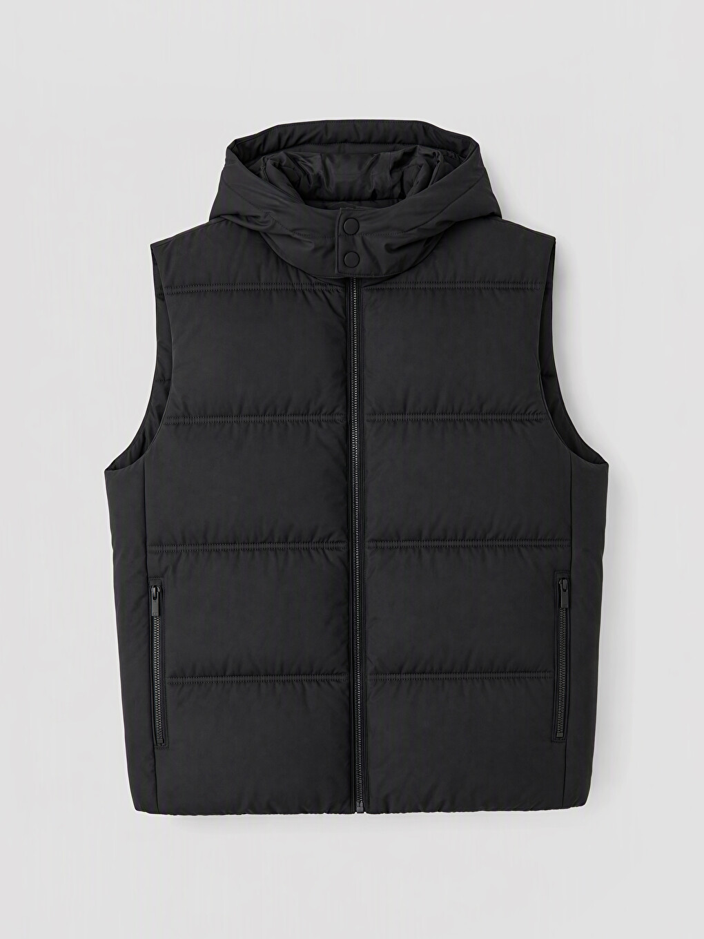 Siyah Regular Fit Kapüşonlu Erkek Şişme Yelek-4