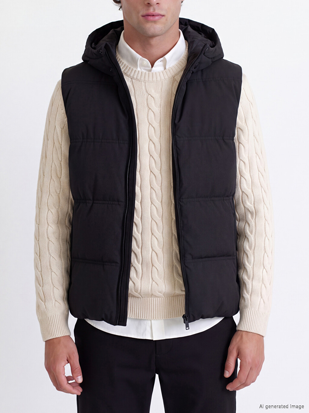 Siyah Regular Fit Kapüşonlu Erkek Şişme Yelek-2
