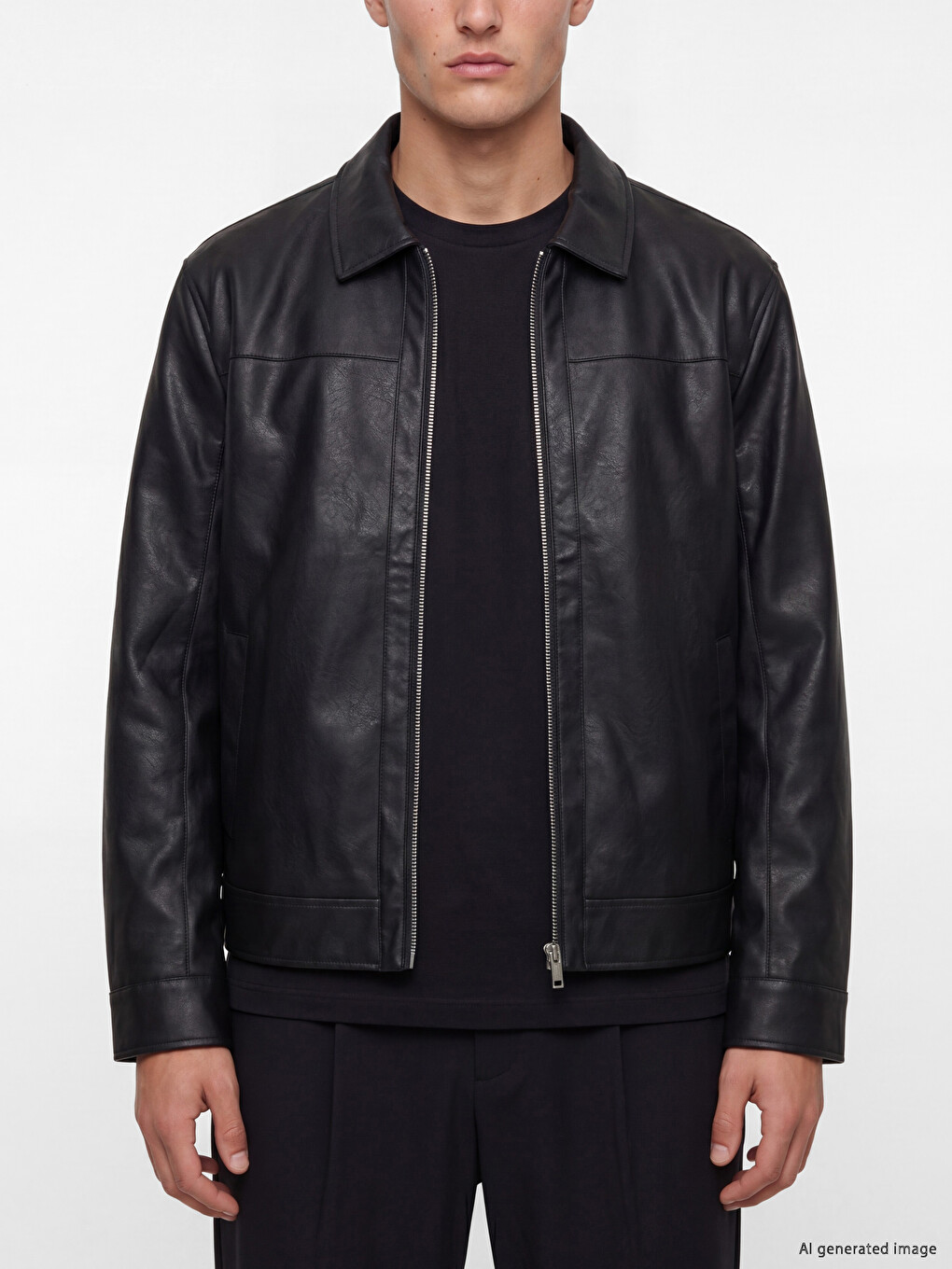 Regular Fit Men's Leather Look Coat-2