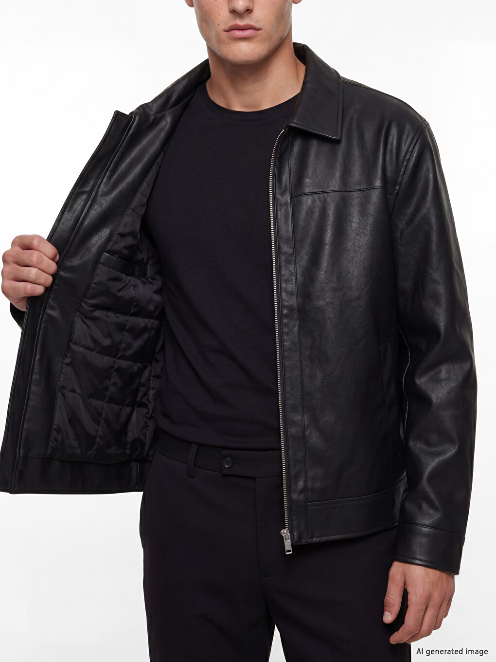 Regular Fit Men's Leather Look Coat-3
