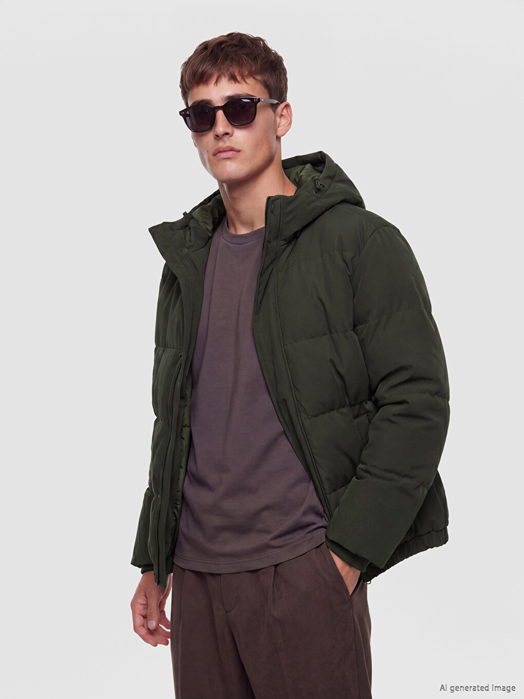 Man Brown Puffer Coat
