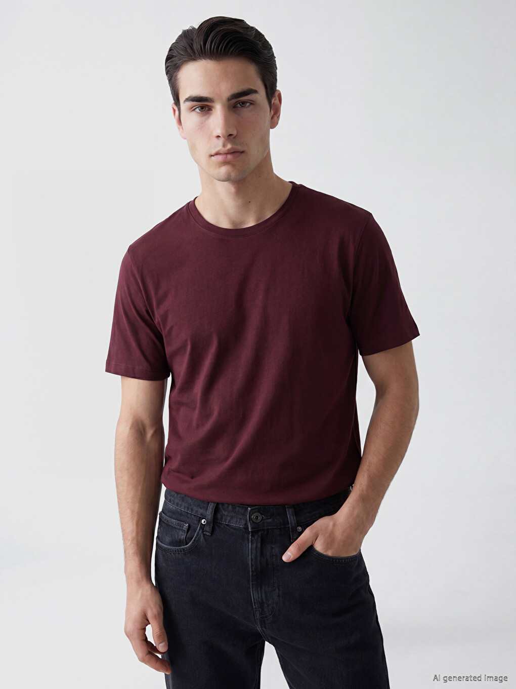 Bordo Regular Fit %100 Pamuk Erkek Tişört