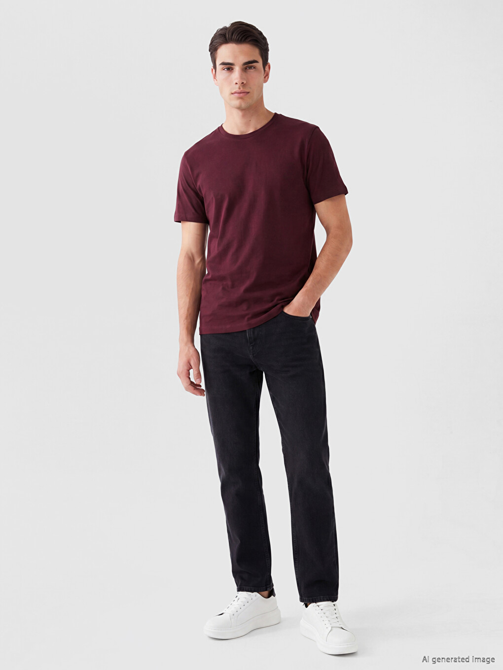 Bordo Regular Fit %100 Pamuk Erkek Tişört-1