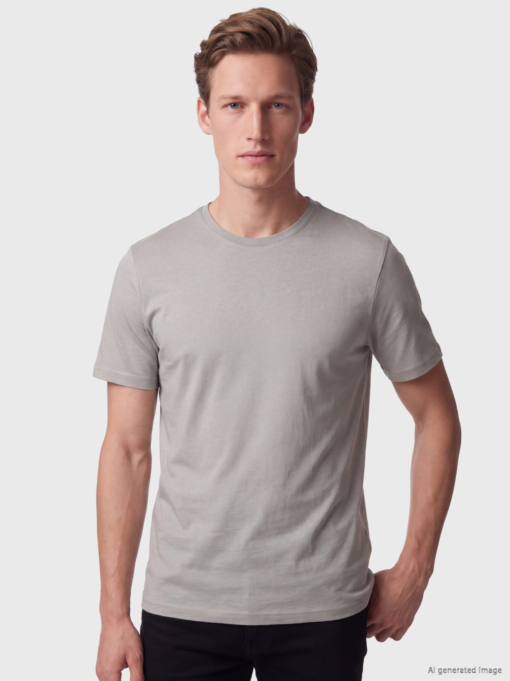 Gri Regular Fit İnce Kumaş Tişört /03
