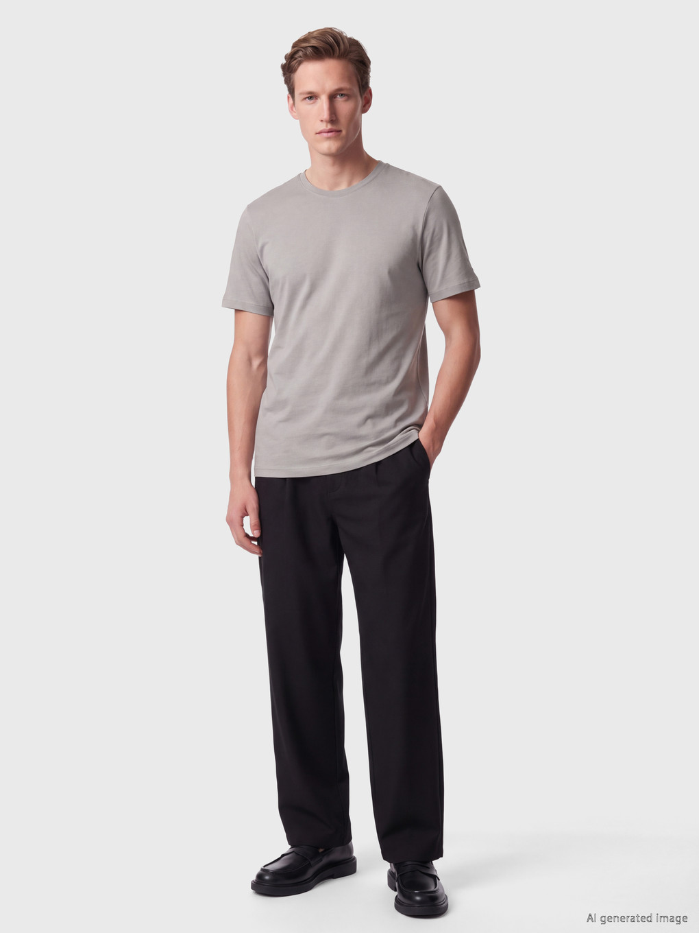 Gri Regular Fit İnce Kumaş Tişört /03-1