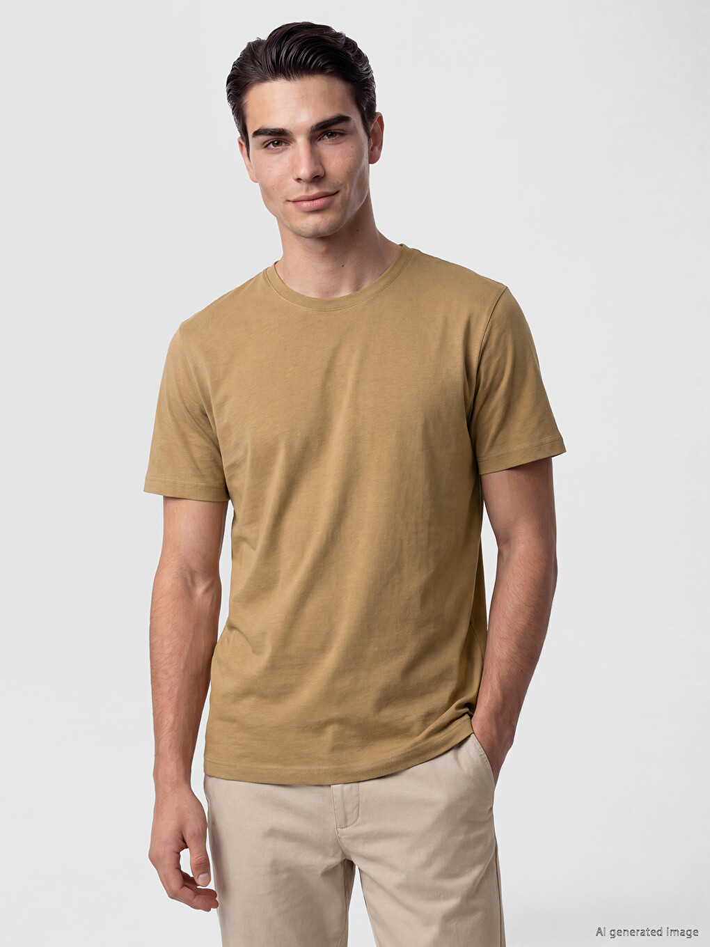 Kahverengi Regular Fit %100 Pamuk Erkek Tişört-1
