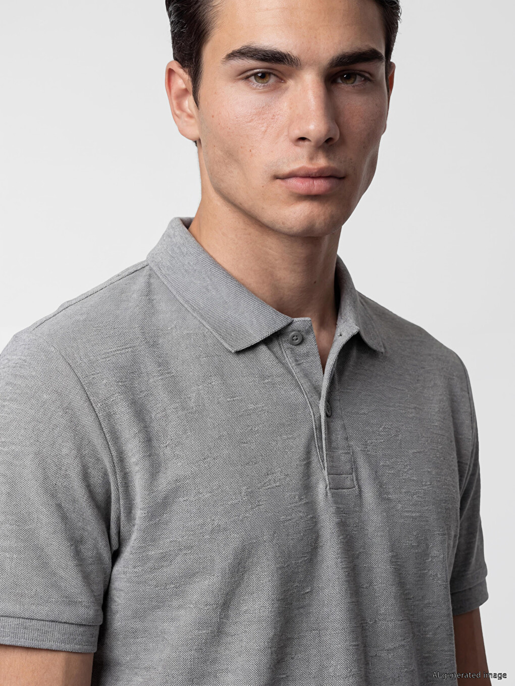 Gri Polo Yaka Pike Erkek Tişört-2