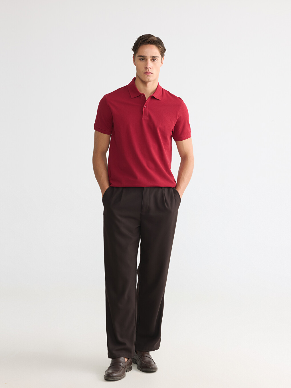 Bordo Polo Yaka Pike Erkek Tişört-1