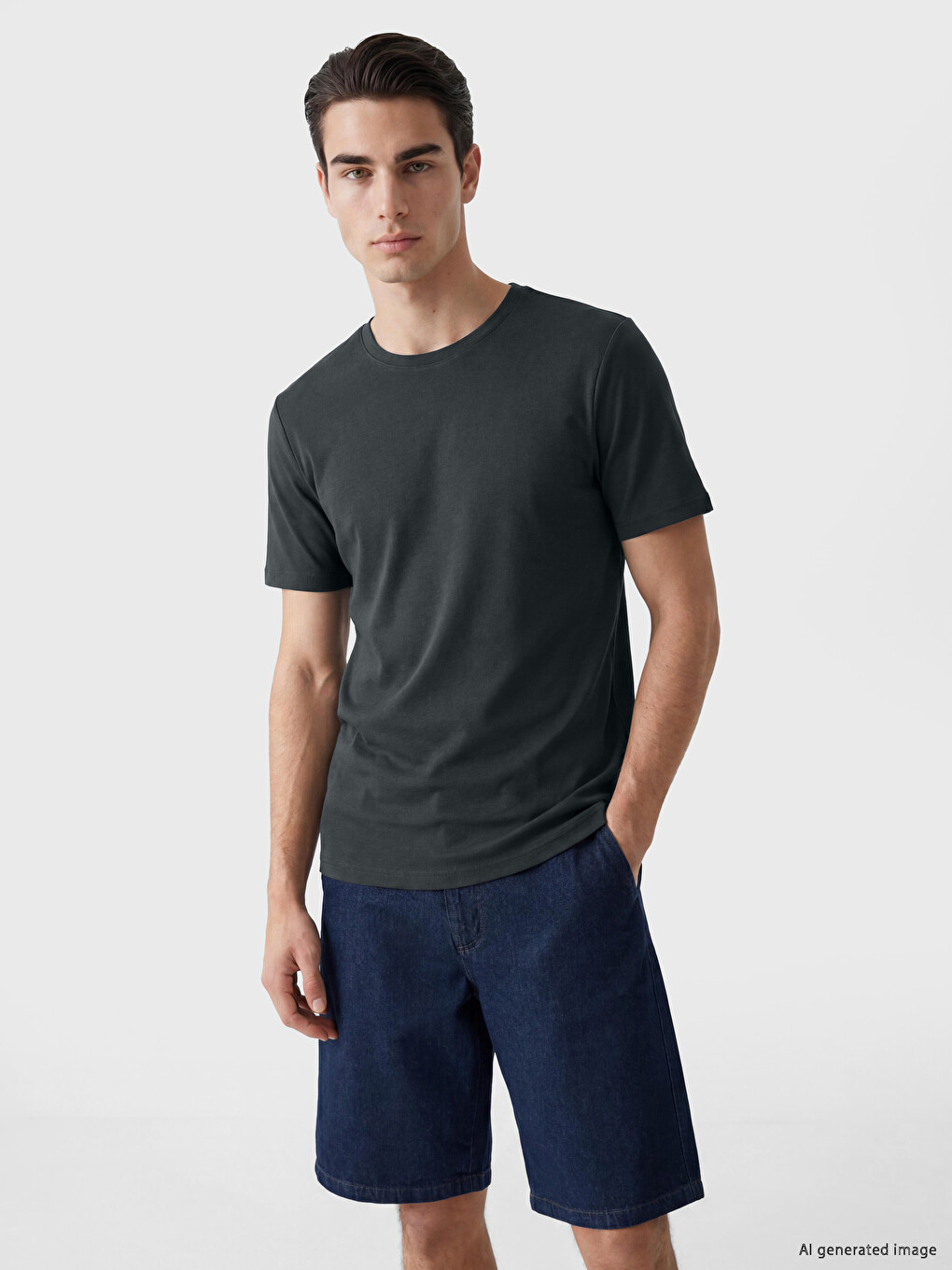 Antrasit Slim Fit Bisiklet Yaka Erkek Tişört