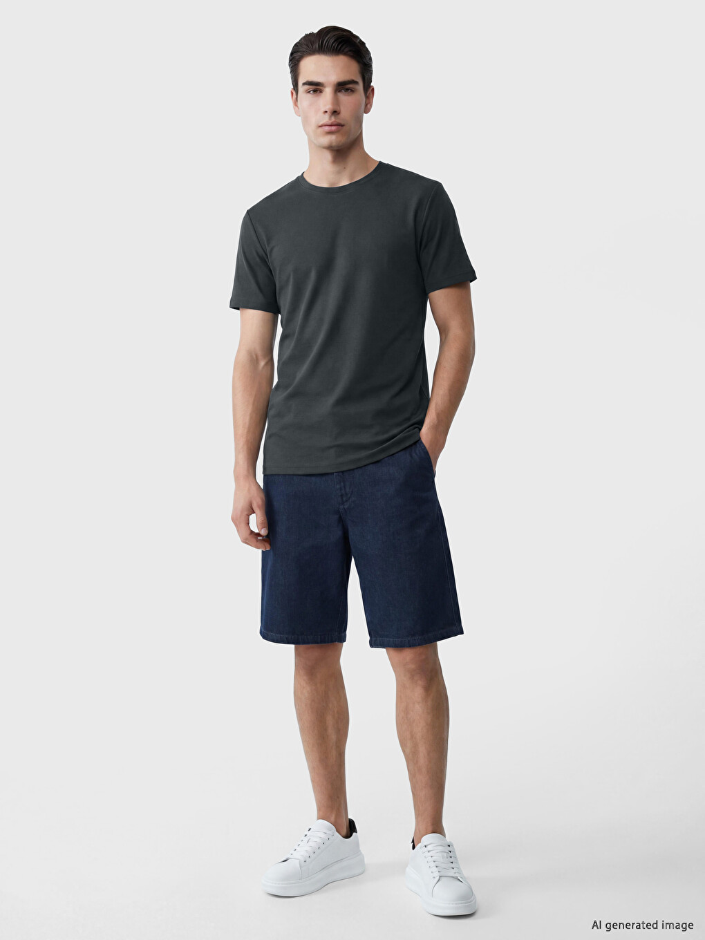 Antrasit Slim Fit Bisiklet Yaka Erkek Tişört-1
