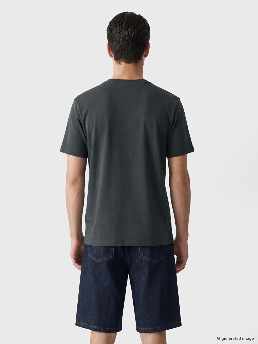 Antrasit Slim Fit Bisiklet Yaka Erkek Tişört-2