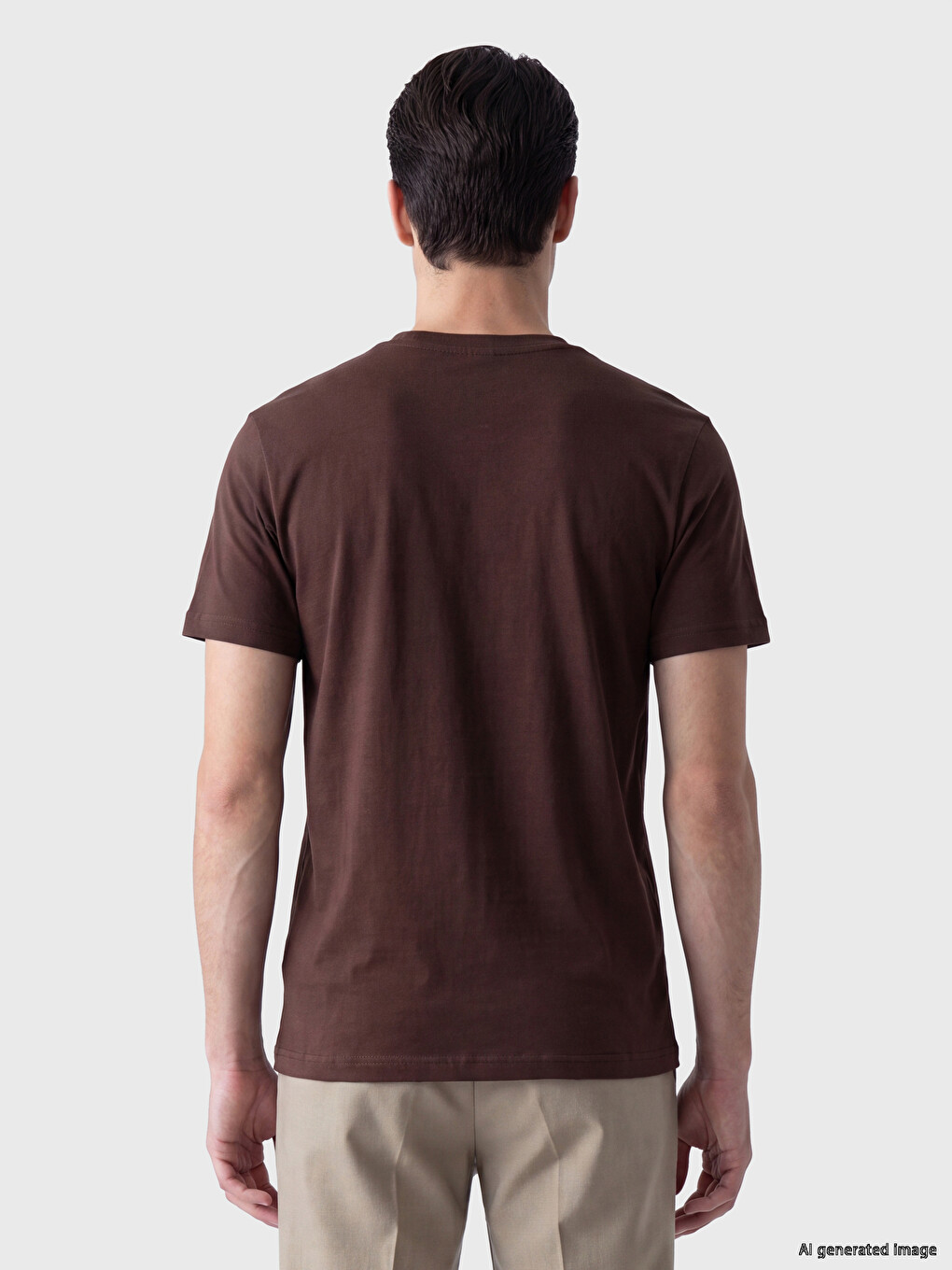 Kahverengi Slim Fit Bisiklet Yaka Erkek Tişört-2