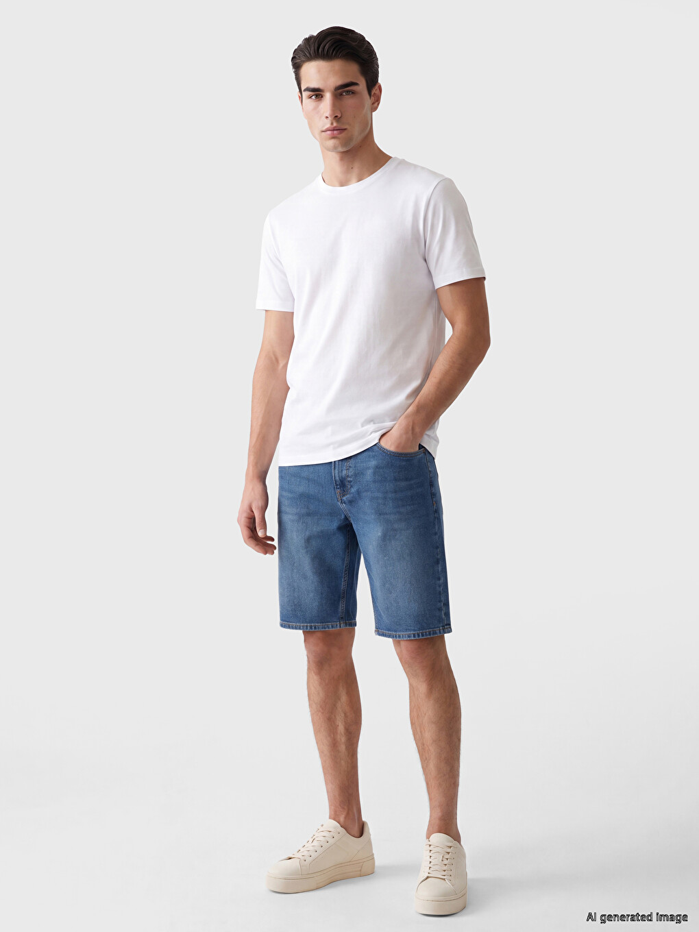 Beyaz Slim Fit Bisiklet Yaka Erkek Tişört-1