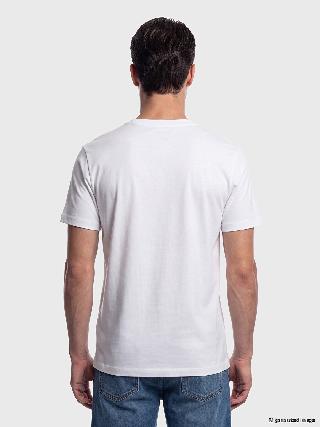 Beyaz Slim Fit Bisiklet Yaka Erkek Tişört-2