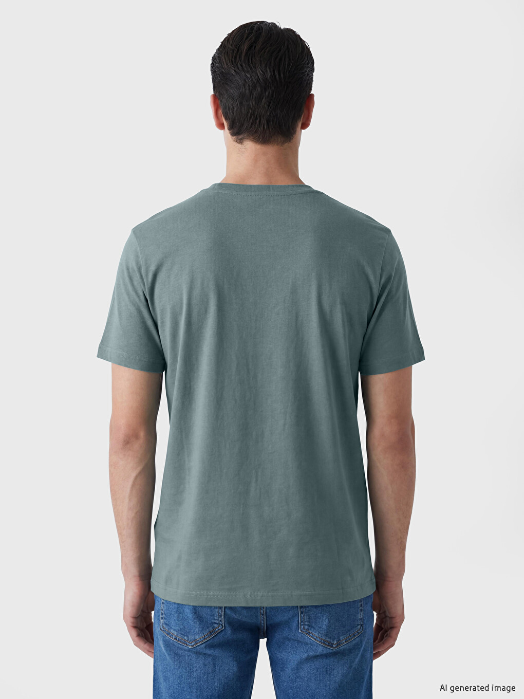 Yeşil Slim Fit Bisiklet Yaka Erkek Tişört-3