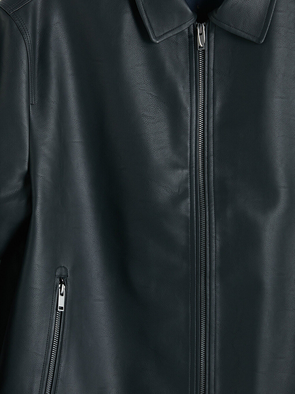 Siyah Regular Fit Erkek Deri Görünümlü Ceket-7
