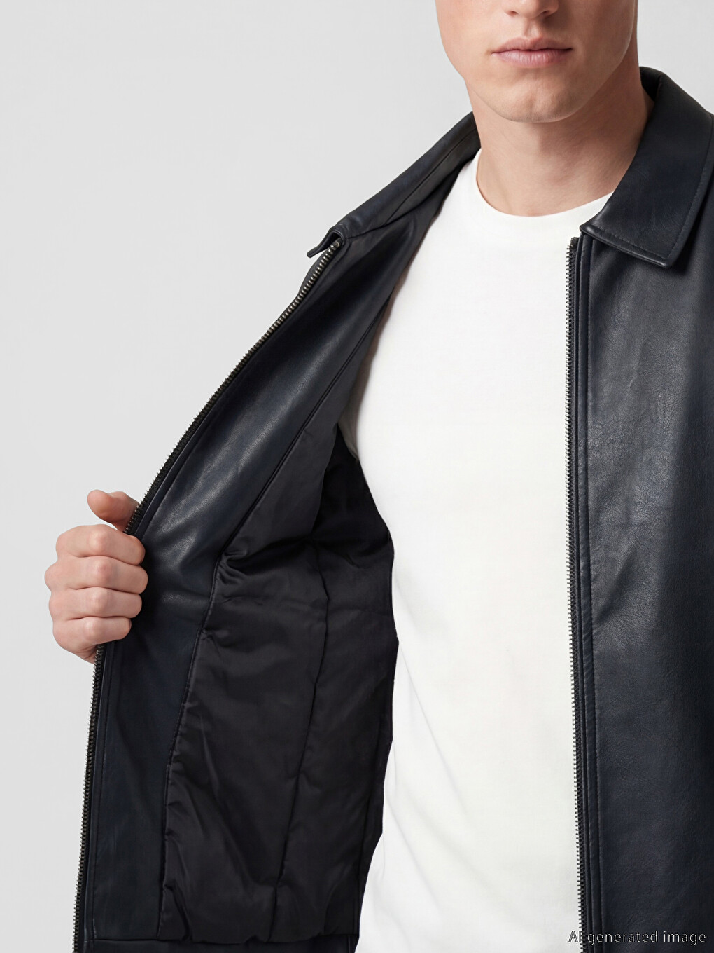 Siyah Regular Fit Erkek Deri Görünümlü Ceket-3