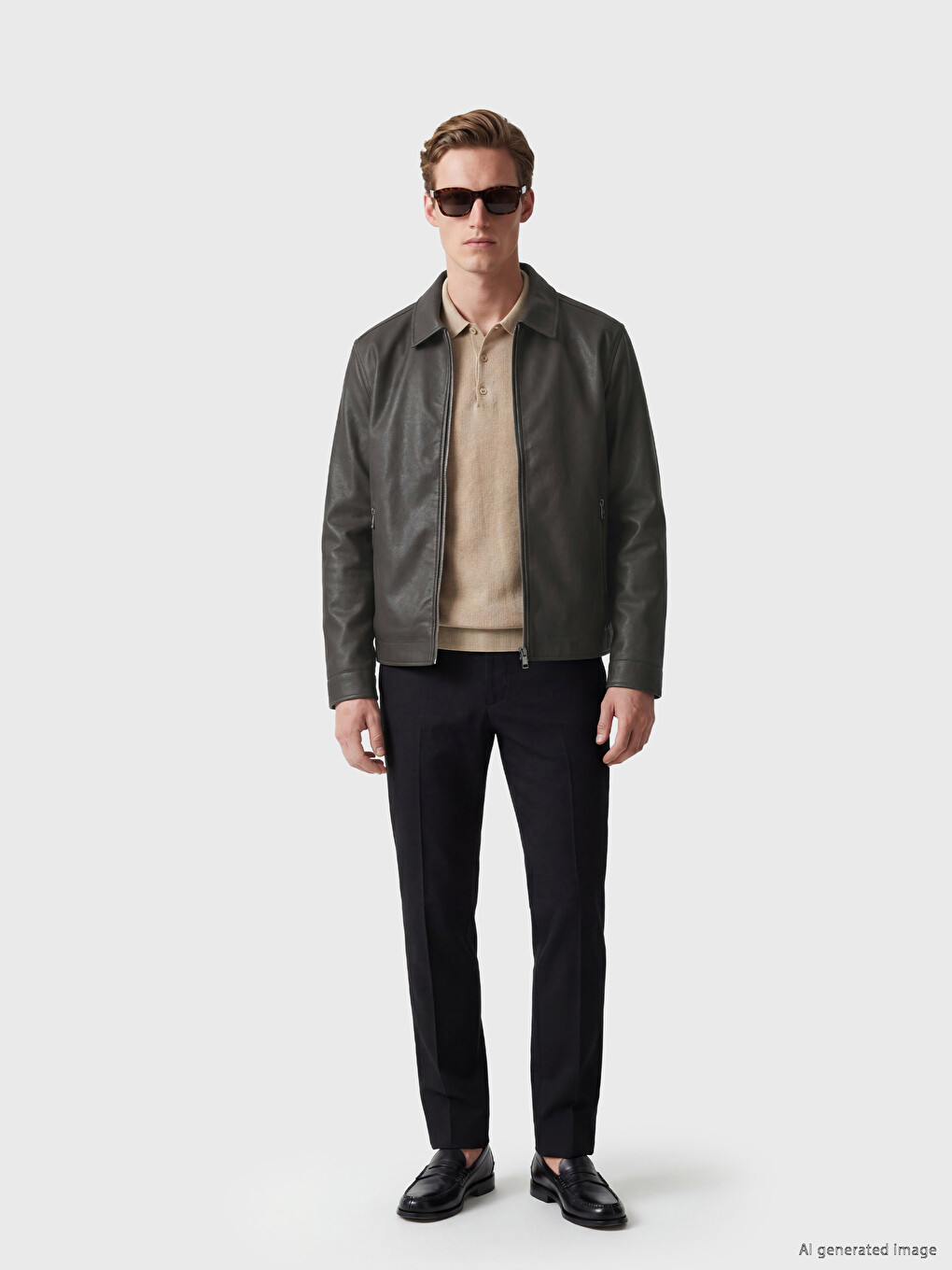Regular Fit Men's Leather Look Jacket-1