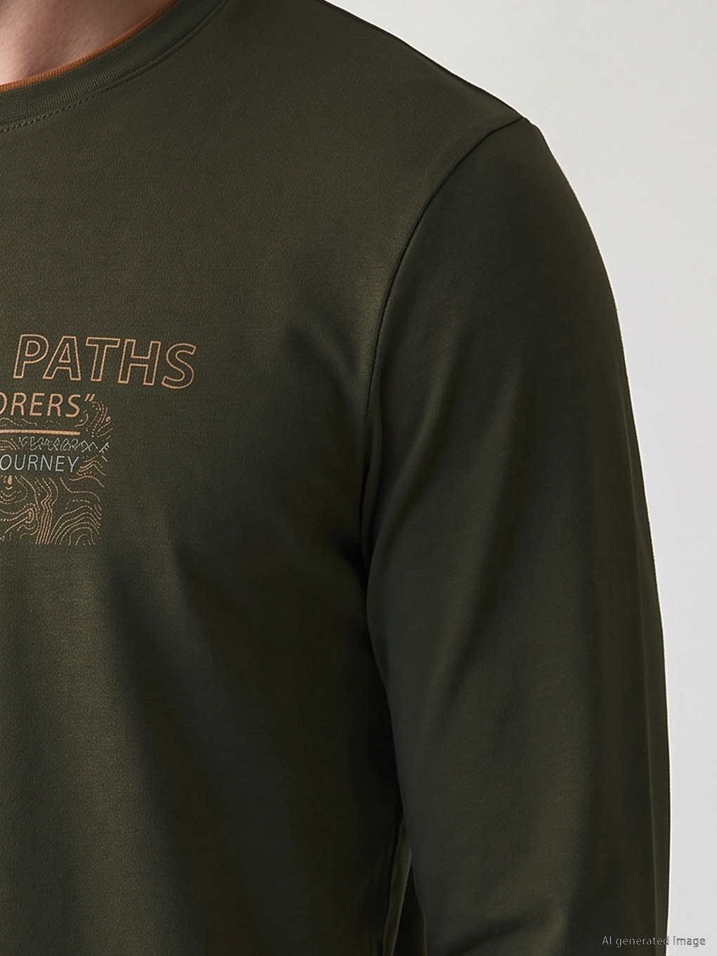Haki Bisiklet Yaka Baskılı Erkek Sweatshirt-2