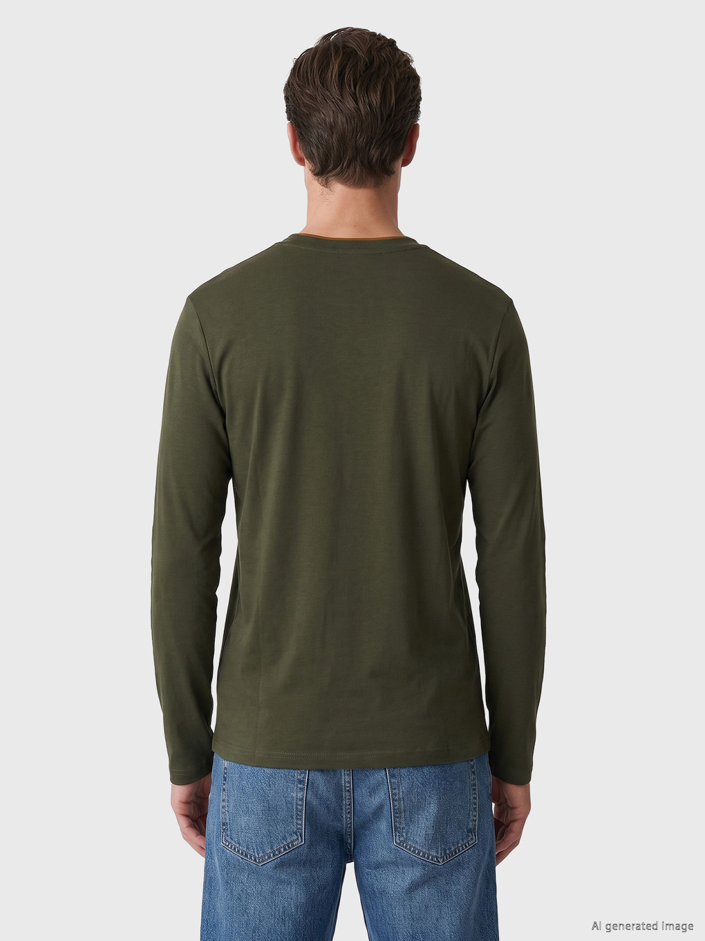 Haki Bisiklet Yaka Baskılı Erkek Sweatshirt-3