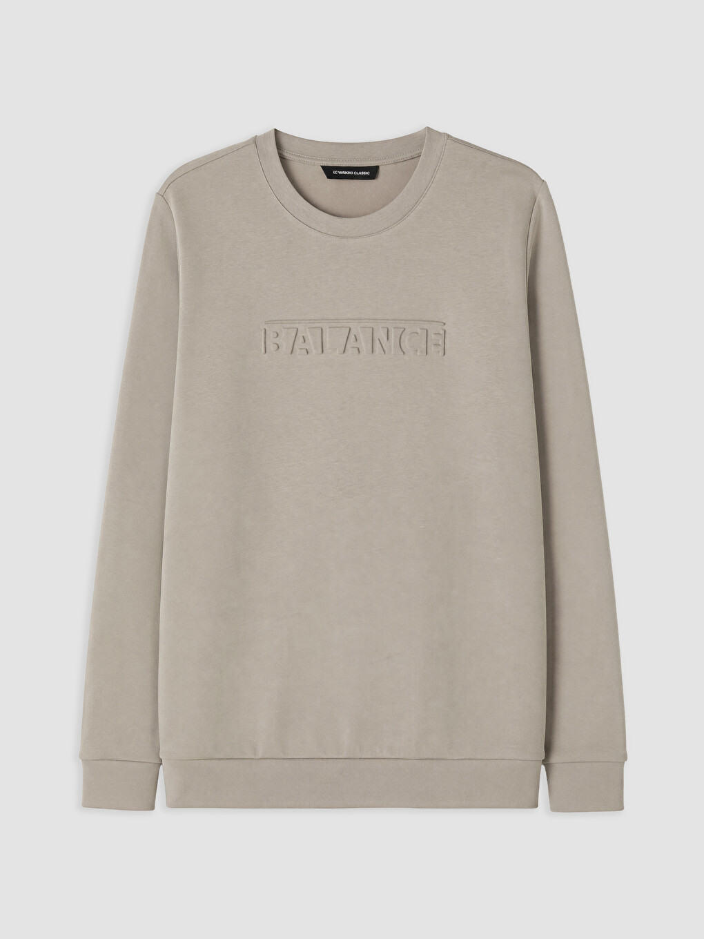 Bej Bisiklet Yaka Kabartma Baskılı Erkek Sweatshirt-3