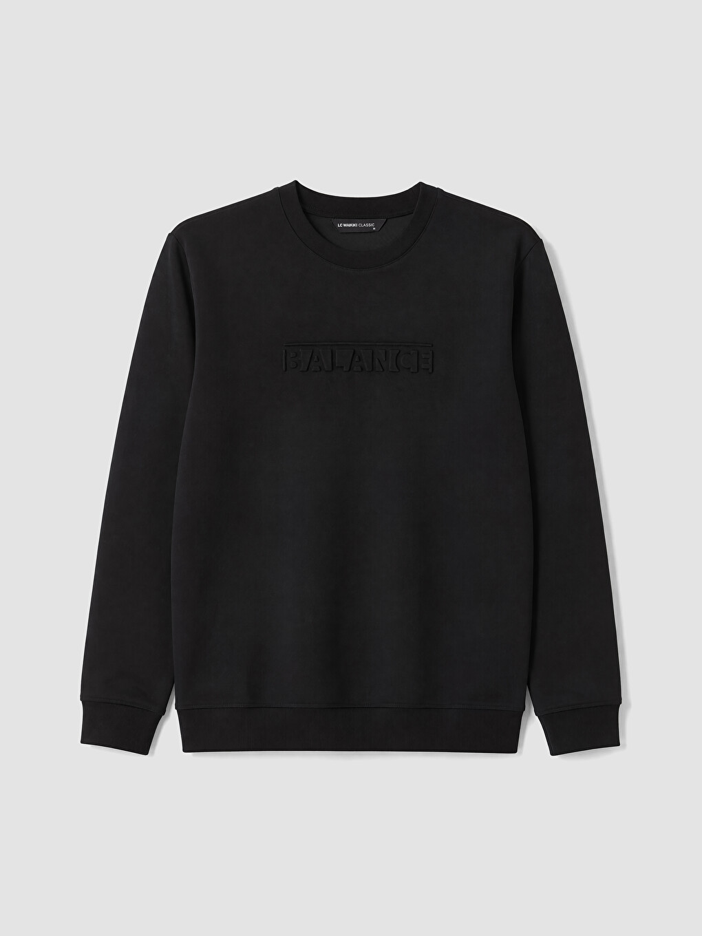 Siyah Bisiklet Yaka Baskılı Erkek Sweatshirt