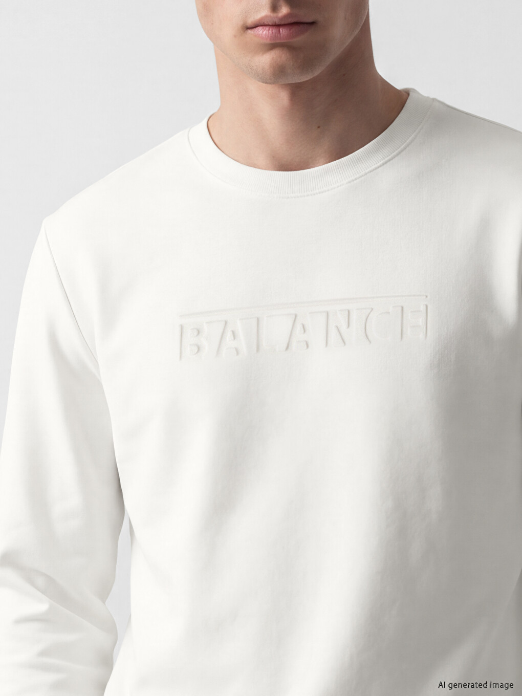 Beyaz Bisiklet Yaka Baskılı Erkek Sweatshirt-2