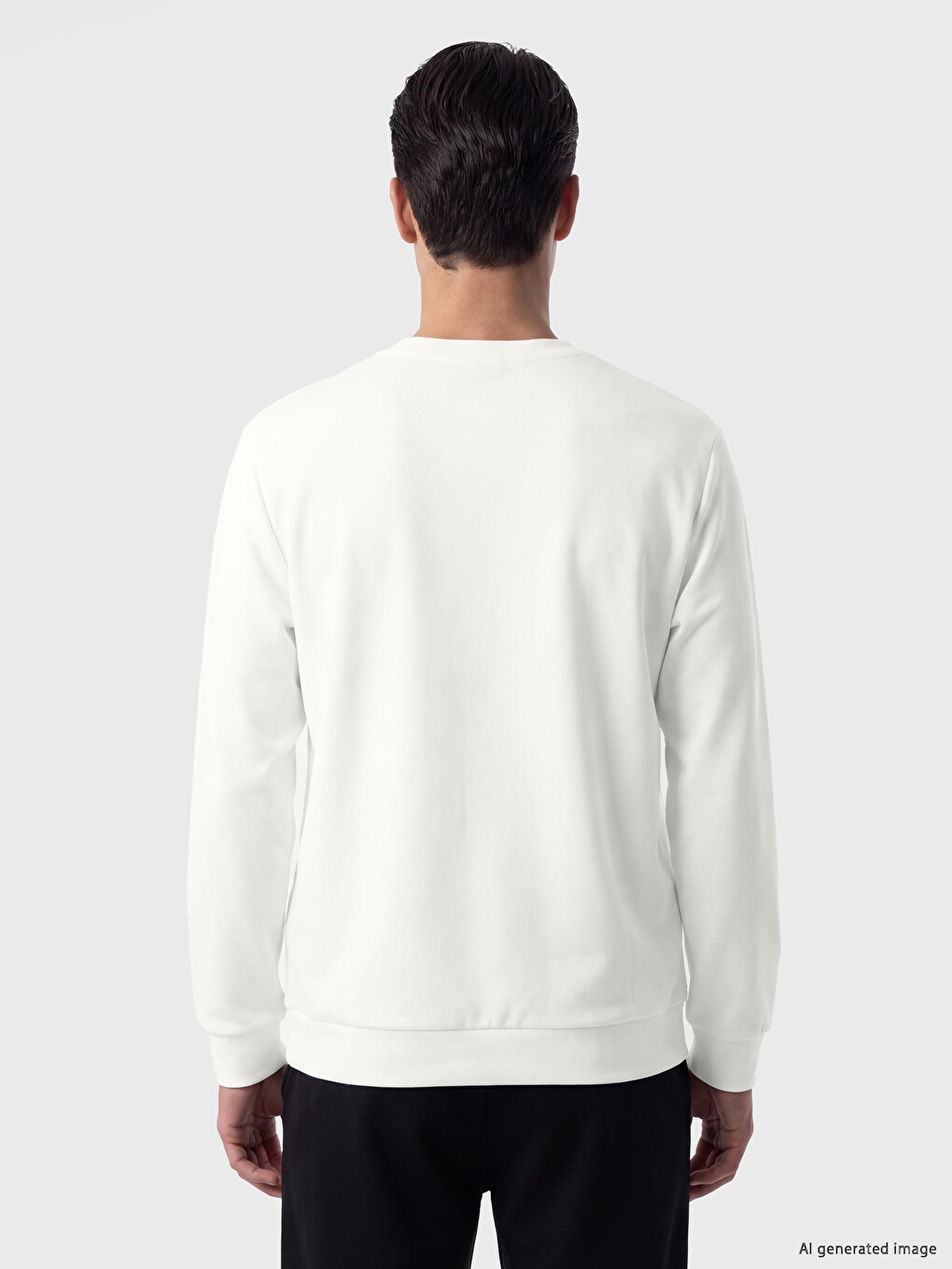 Beyaz Bisiklet Yaka Baskılı Erkek Sweatshirt-3