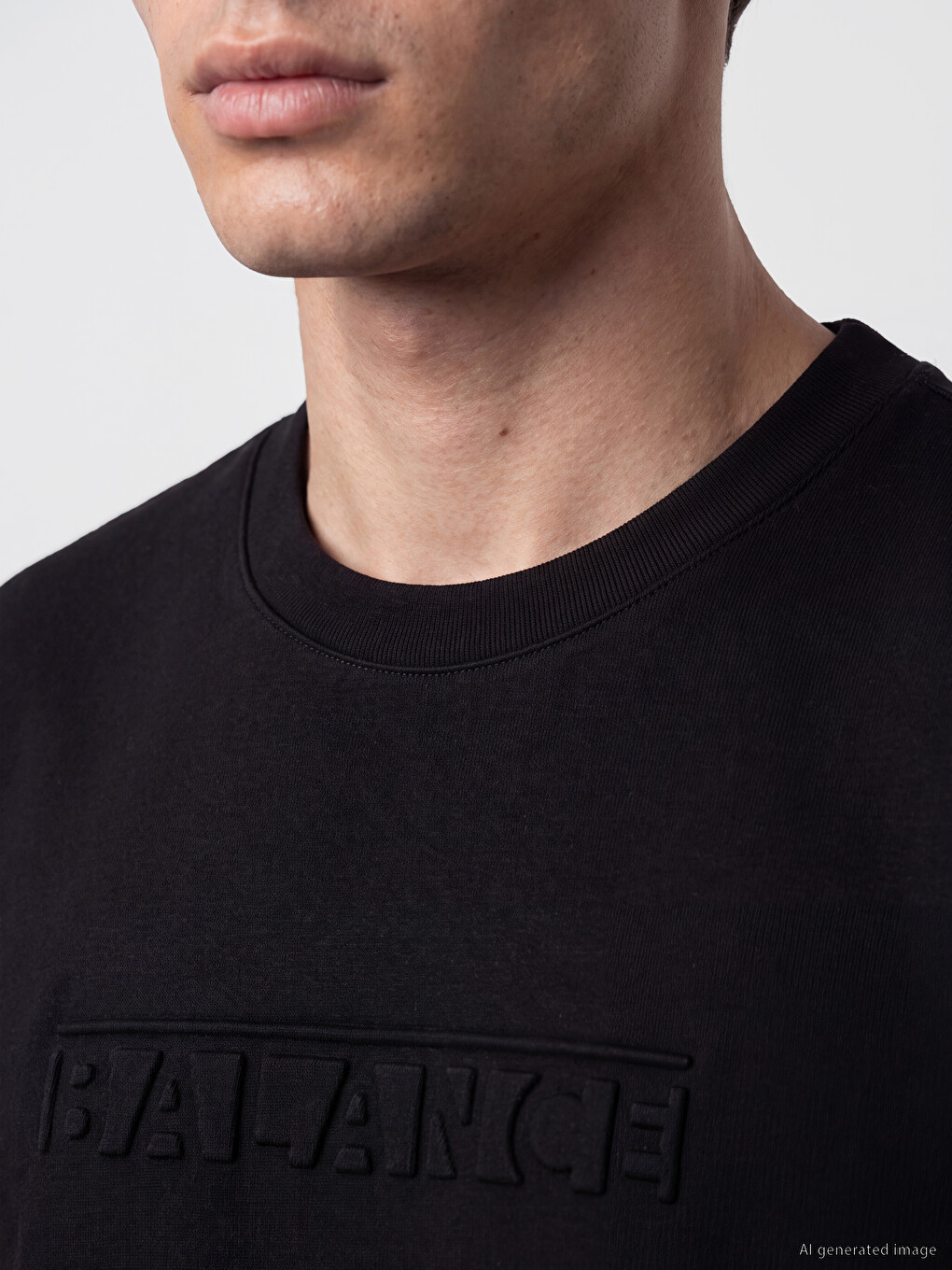 Siyah Bisiklet Yaka Kabartma Baskılı Erkek Sweatshirt-2