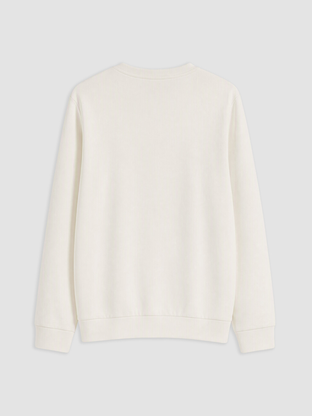 Beyaz Bisiklet Yaka Kabartma Baskılı Erkek Sweatshirt-5