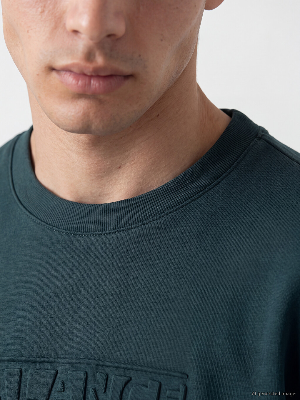 Petrol Bisiklet Yaka Kabartma Baskılı Erkek Sweatshirt-2