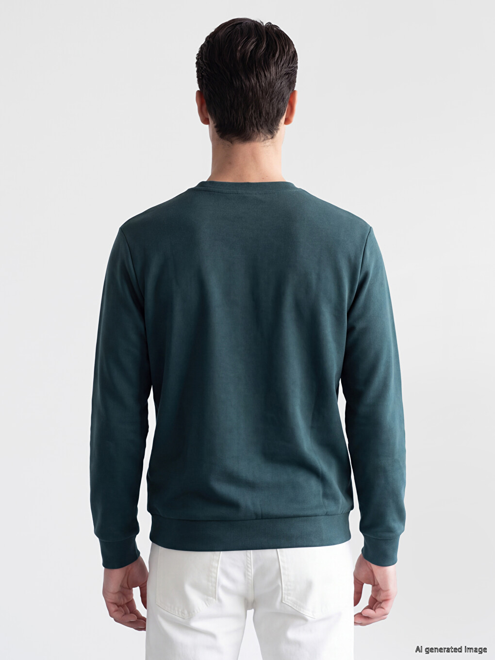 Petrol Bisiklet Yaka Kabartma Baskılı Erkek Sweatshirt-3