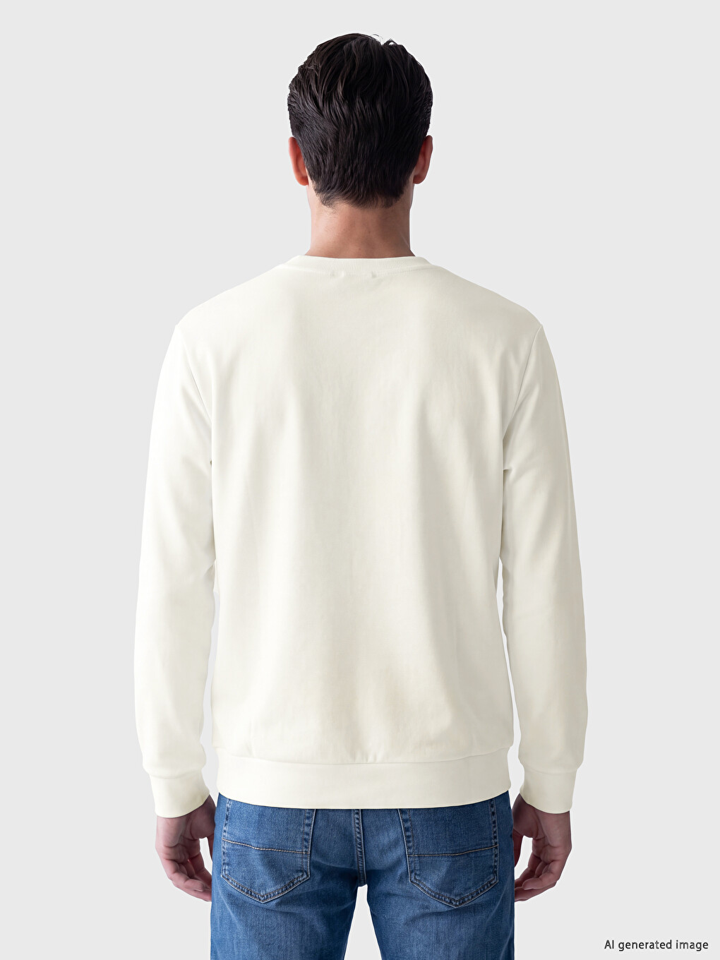 Beyaz Bisiklet Yaka Kabartma Baskılı Erkek Sweatshirt-2