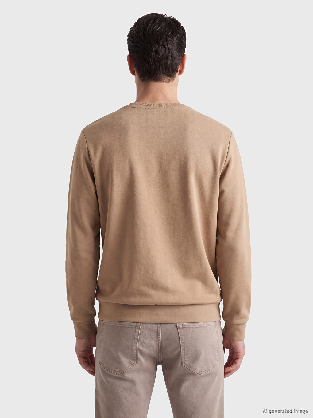 Bej Bisiklet Yaka Baskılı Sweatshirt-2