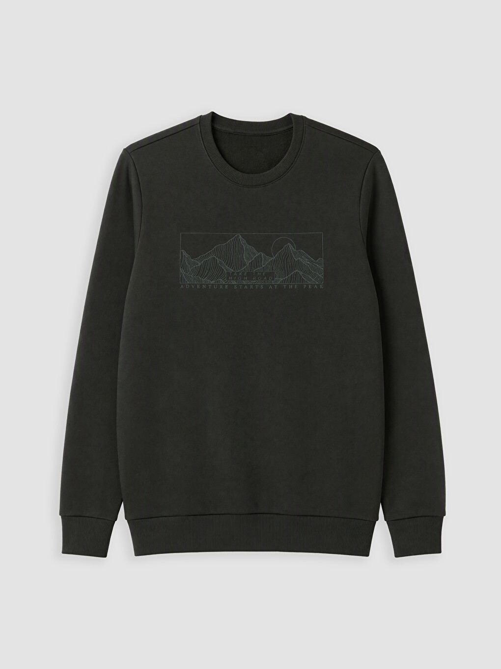 Yeşil Bisiklet Yaka Baskılı Erkek Kalın Sweatshirt