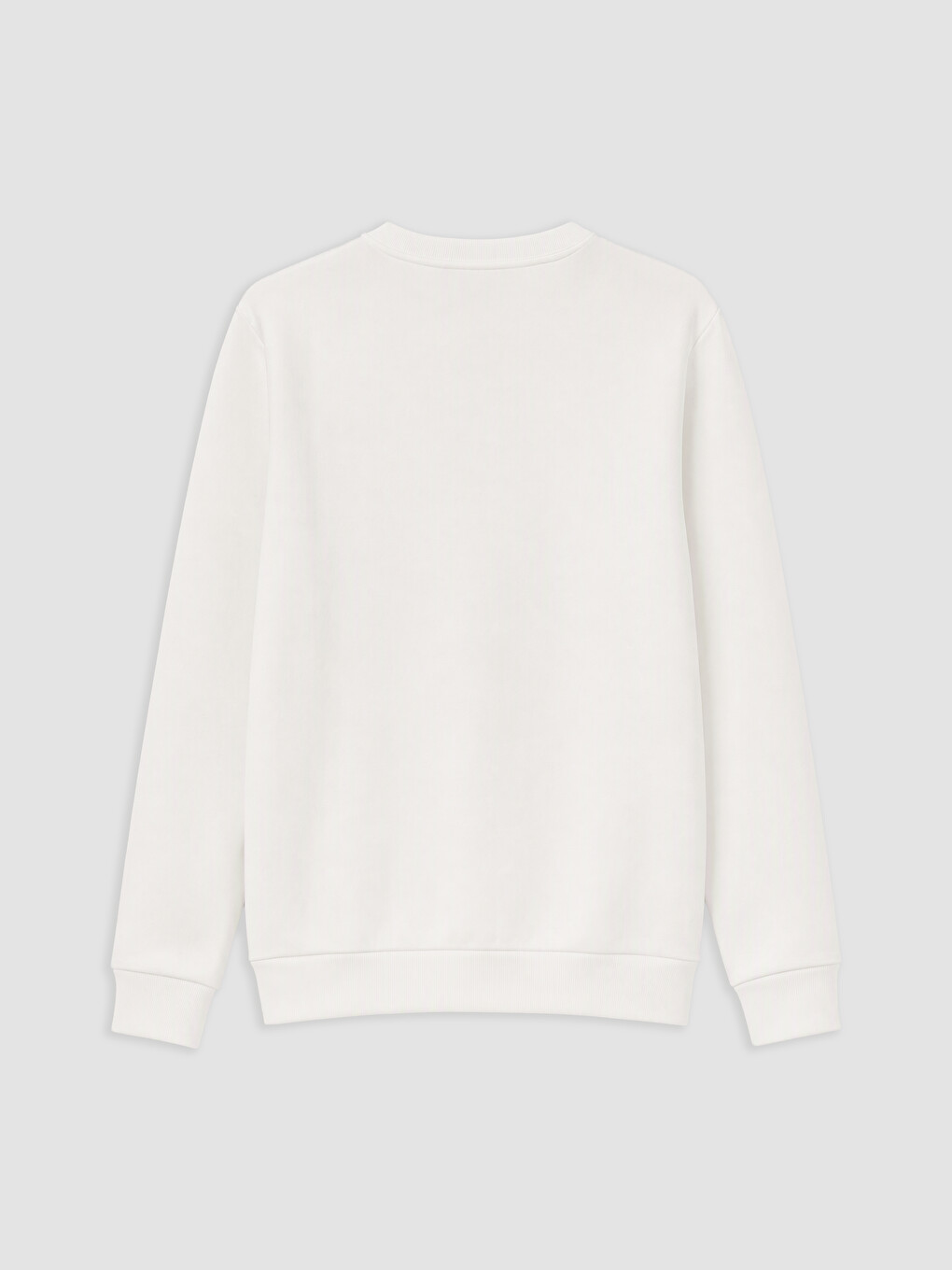 Beyaz Bisiklet Yaka Baskılı Erkek Kalın Sweatshirt-1